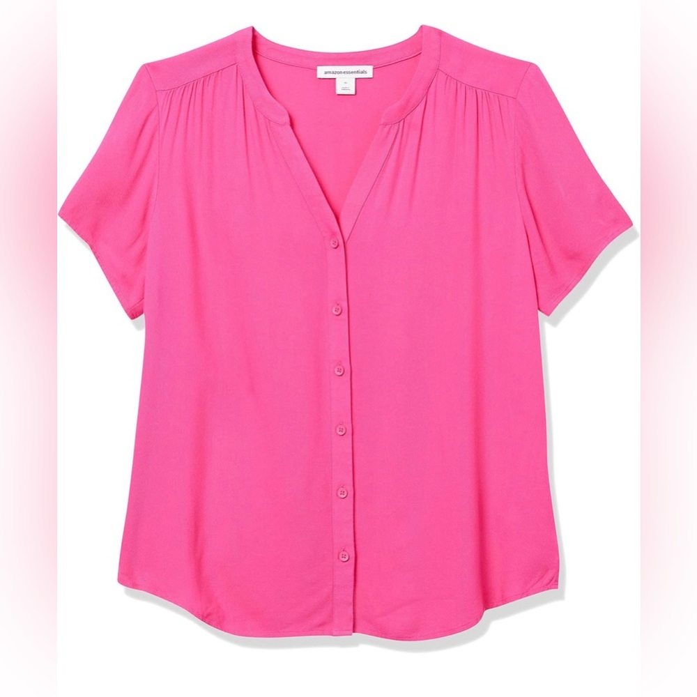 Amazon Essentials Hot Pink Short Sleeve Button-Down Blouse